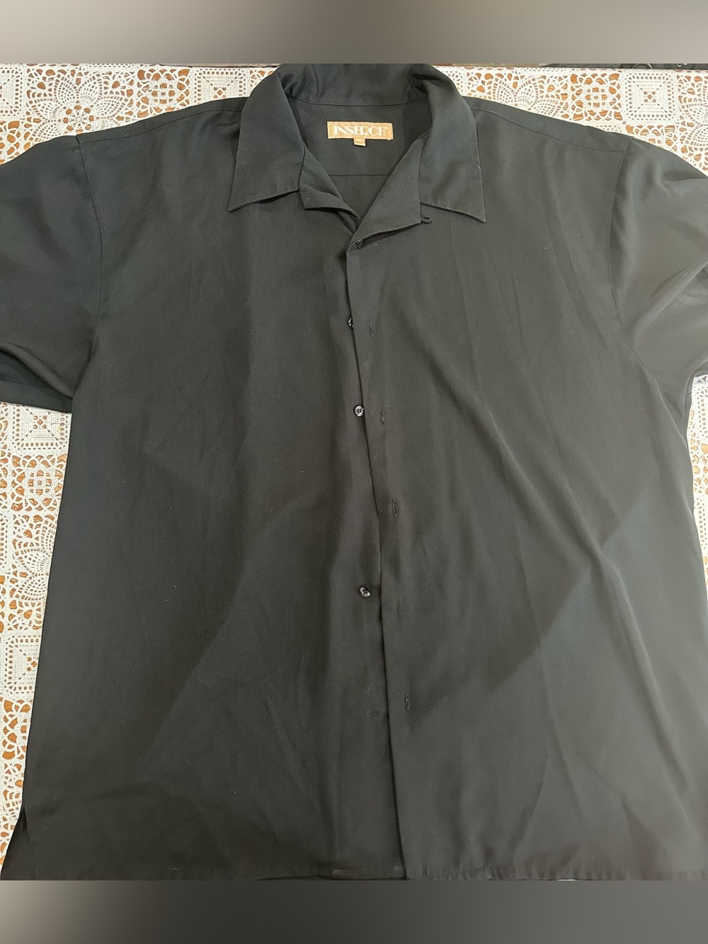 In Search Men’s 2XL Black Camp Shirt Short Sleeve Button Front Casual